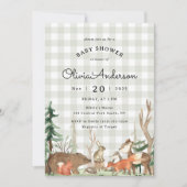 Rustic Plaid Winter Woodland Baby Shower 招待状 (正面)