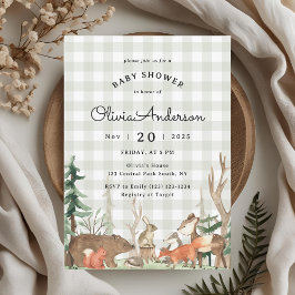 Rustic Plaid Winter Woodland Baby Shower 招待状