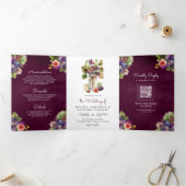 Rustic Plum Purple Fig All in One QR Code ウェディング 三つ折り招待状 (内部)