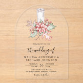 Rustic Poinsettia Christmas Candle Wedding アクリル招待状 (正面)