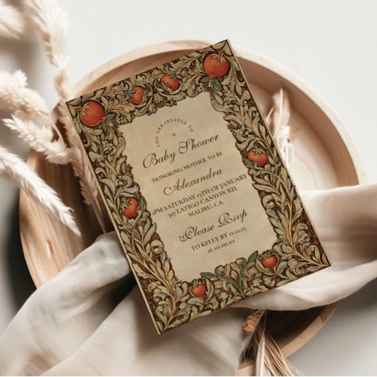 Rustic Pomegranate Vintage Baby Shower 招待状