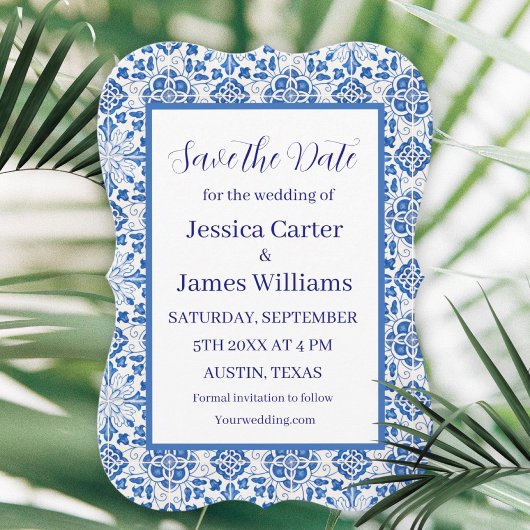 Rustic Portuguese Tiles Mediterranean Wedding 招待状