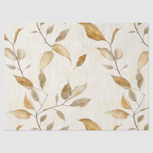 Rustic Pressed Leaves Pattern – 秋の植物画 8 薄葉紙 (正面)