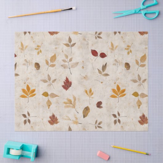 Rustic Pressed Leaves Pattern –Autumn Botanical 10 薄葉紙 (クラフト)