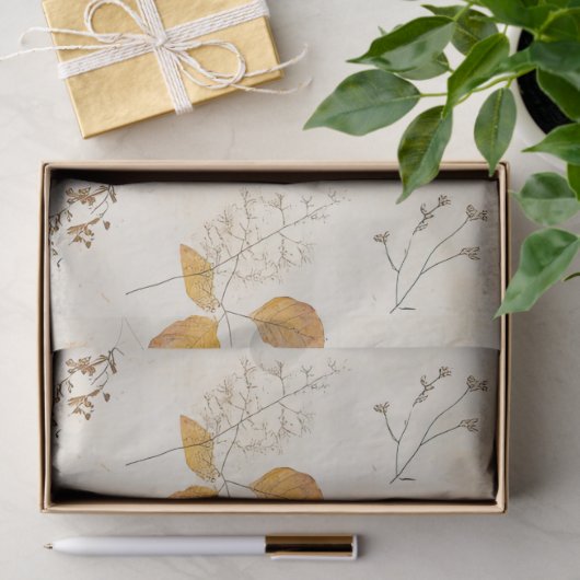 Rustic Pressed Leaves Pattern –Autumn Botanical 13 薄葉紙 (ギフト)