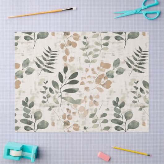 Rustic Pressed Leaves Pattern –Autumn Botanical 15 薄葉紙 (クラフト)