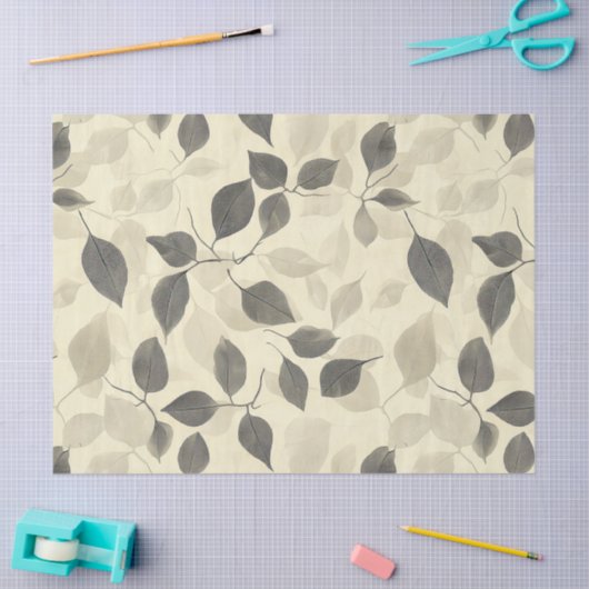 Rustic Pressed Leaves Pattern – Autumn Botanical 7 薄葉紙 (クラフト)