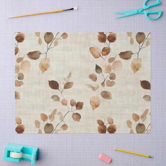 Rustic Pressed Leaves Pattern – Autumn Botanical 9 薄葉紙 (クラフト)