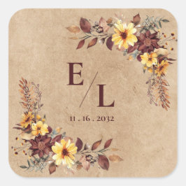 Rustic Pretty Autumn Fall Floral Monogram Wedding スクエアシール