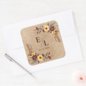 Rustic Pretty Autumn Fall Floral Monogram Wedding スクエアシール (封筒)
