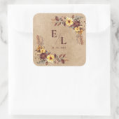 Rustic Pretty Autumn Fall Floral Monogram Wedding スクエアシール (バッグ)