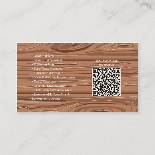 Rustic Professional Contractor Card with QR Code 名刺 (裏面)