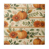 Rustic Pumpkin and Chrysanthemum Autumn Pattern タイル (正面)