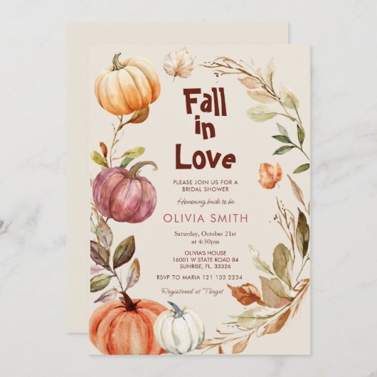  Rustic Pumpkin Fall In Love Couple Shower  招待状 (正面/裏面)