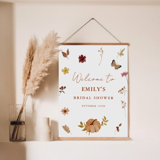 Rustic Pumpkin Floral Bridal Shower Welcome Sign ポスター