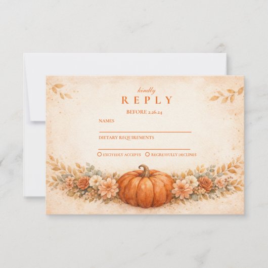 Rustic Pumpkin Floral Fall Graduation 出欠カード (正面)