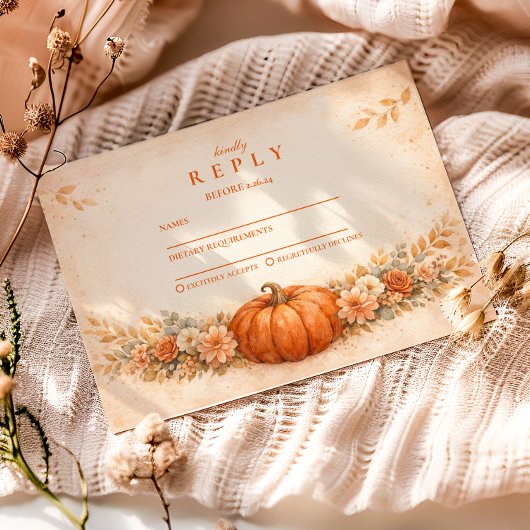 Rustic Pumpkin Floral Fall Graduation 出欠カード