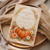 Rustic Pumpkin Floral Fall Graduation 招待状