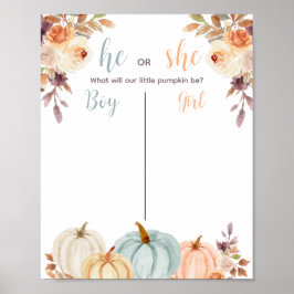 Rustic Pumpkin Gender Reveal Voting Board Poster ポスター