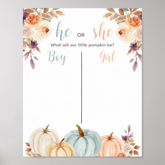 Rustic Pumpkin Gender Reveal Voting Board Poster ポスター (正面)