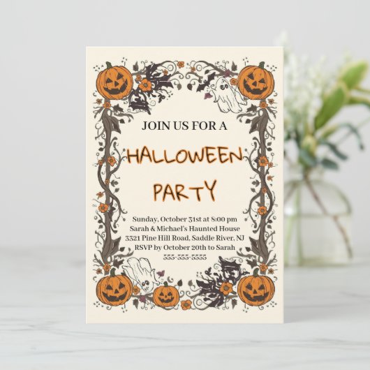 Rustic Pumpkin & Ghost Spooky Fall Halloween Party 招待状 (スタンド正面)