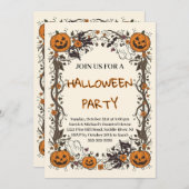 Rustic Pumpkin & Ghost Spooky Fall Halloween Party 招待状 (正面/裏面)