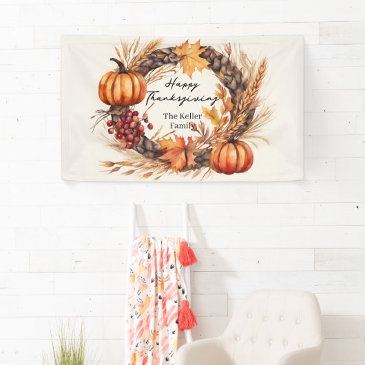 Rustic Pumpkin Harvest Wreath Fall Thanksgiving 横断幕 (インサイチュ)