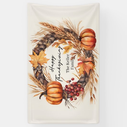 Rustic Pumpkin Harvest Wreath Fall Thanksgiving 横断幕 (縦)