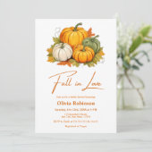 Rustic Pumpkin Orange Fall in Love ブライダルシャワー 招待状 (スタンド正面)