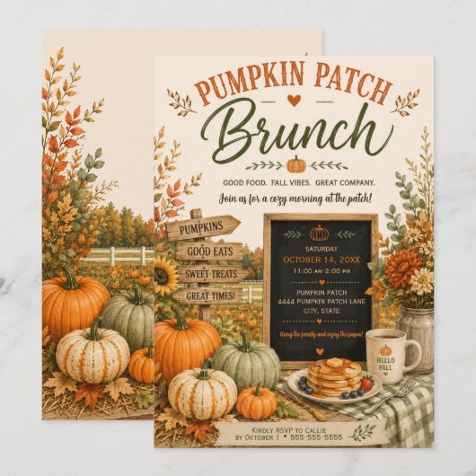 Rustic Pumpkin Patch Fall Autumn Party 招待状 (正面/裏面)