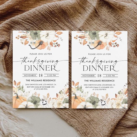 Rustic Pumpkin Thanksgiving Dinner Invitation セーブザデート