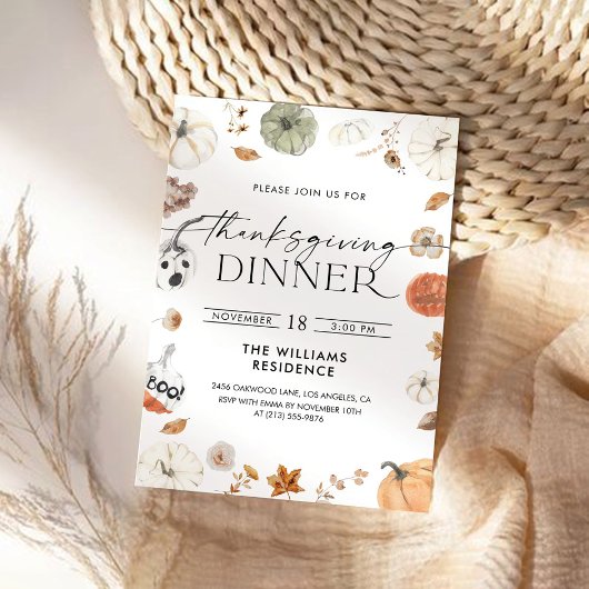 Rustic Pumpkin Thanksgiving Dinner Invitation セーブザデート