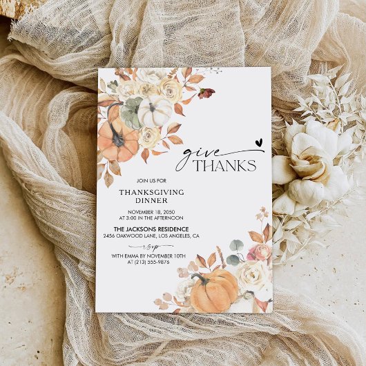 Rustic Pumpkin Thanksgiving Dinner Invitation セーブザデート