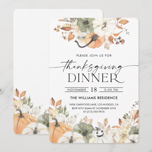 Rustic Pumpkin Thanksgiving Dinner Invitation 招待状 (正面/裏面)