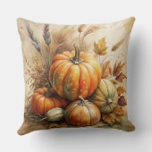 Rustic Pumpkins & Leaves Boho Fall Throw Pillow クッション (裏面)