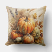 Rustic Pumpkins & Leaves Boho Fall Throw Pillow クッション (正面)