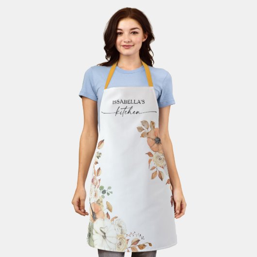 Rustic Pumpkins Thanksgiving All-Over Print Apron エプロン (着用した状態)