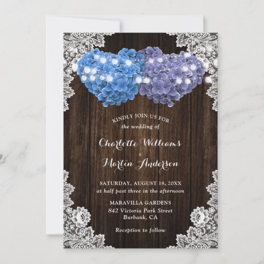 Rustic Purple and Blue Floral Wedding Invitation 招待状 (正面)