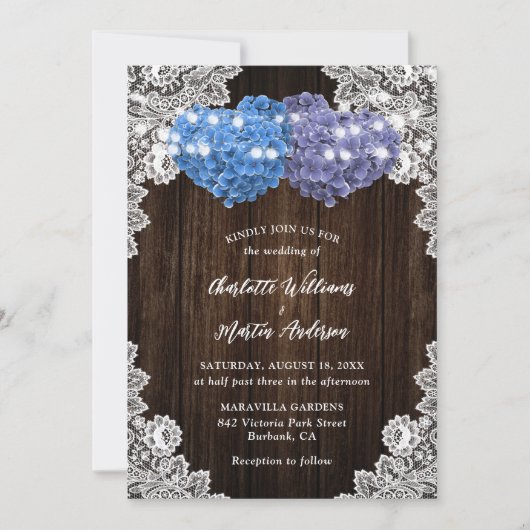 Rustic Purple and Blue Floral Wedding Invitation 招待状 (正面)