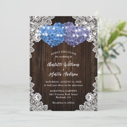 Rustic Purple and Blue Floral Wedding Invitation 招待状 (スタンド正面)