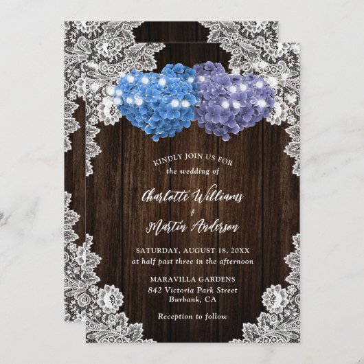 Rustic Purple and Blue Floral Wedding Invitation 招待状 (正面/裏面)