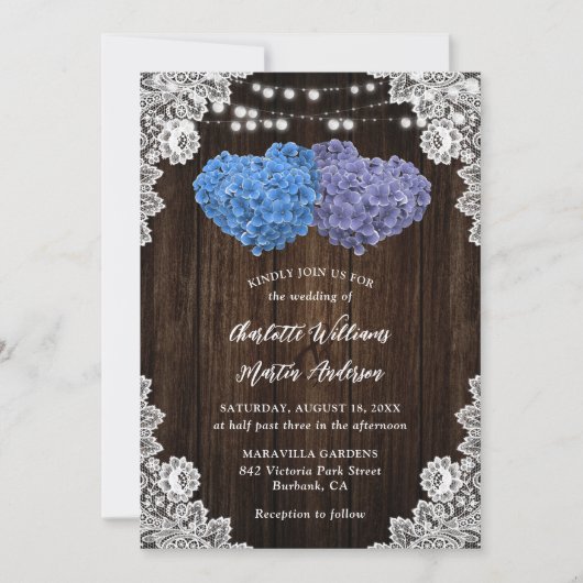 Rustic Purple and Blue Floral Wedding Invitation 招待状 (正面)