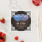 Rustic Purple and Blue Mr and Mrs Floral Wedding スタンダードカクテルナプキン (インサイチュ)