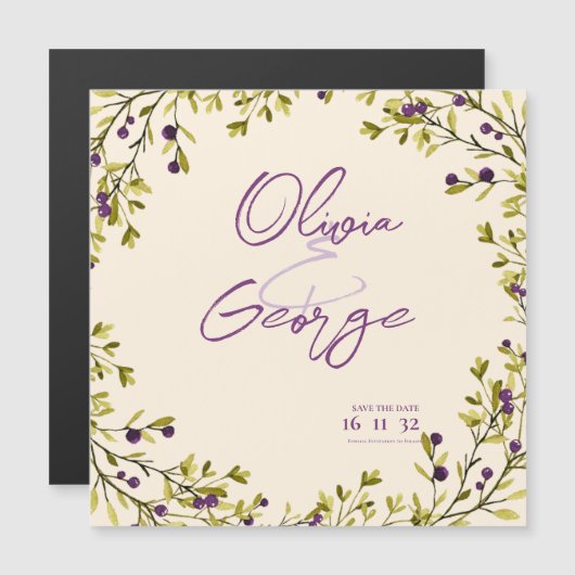 Rustic Purple Berry Greenery Wedding Save the Date (正面/裏面)