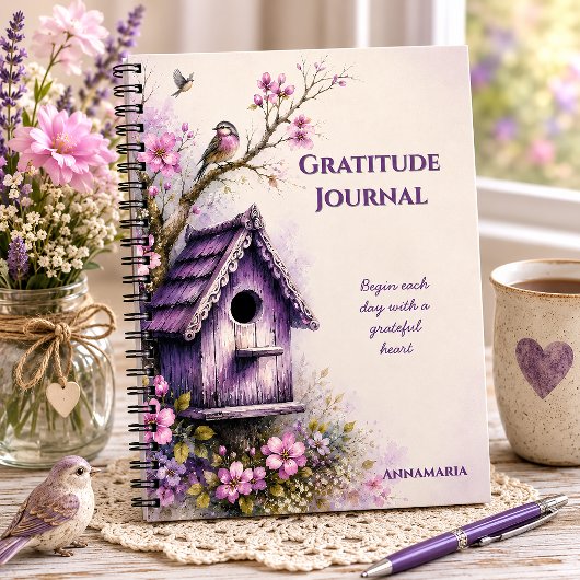 Rustic Purple Birdhouse 感謝ジャーナル | ノートブック