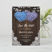Rustic Purple Blue Floral Hearts Lace Wood Wedding セーブザデート (スタンド正面)