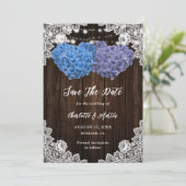 Rustic Purple Blue Hydrangea Rustic Wood Wedding セーブザデート (スタンド正面)
