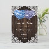 Rustic Purple Blue Hydrangea Rustic Wood Wedding セーブザデート (スタンド正面)