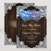 Rustic Purple Blue Hydrangea Rustic Wood Wedding セーブザデート (正面/裏面)