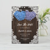 Rustic Purple Blue Wood Lights Lace Floral Wedding セーブザデート (スタンド正面)
